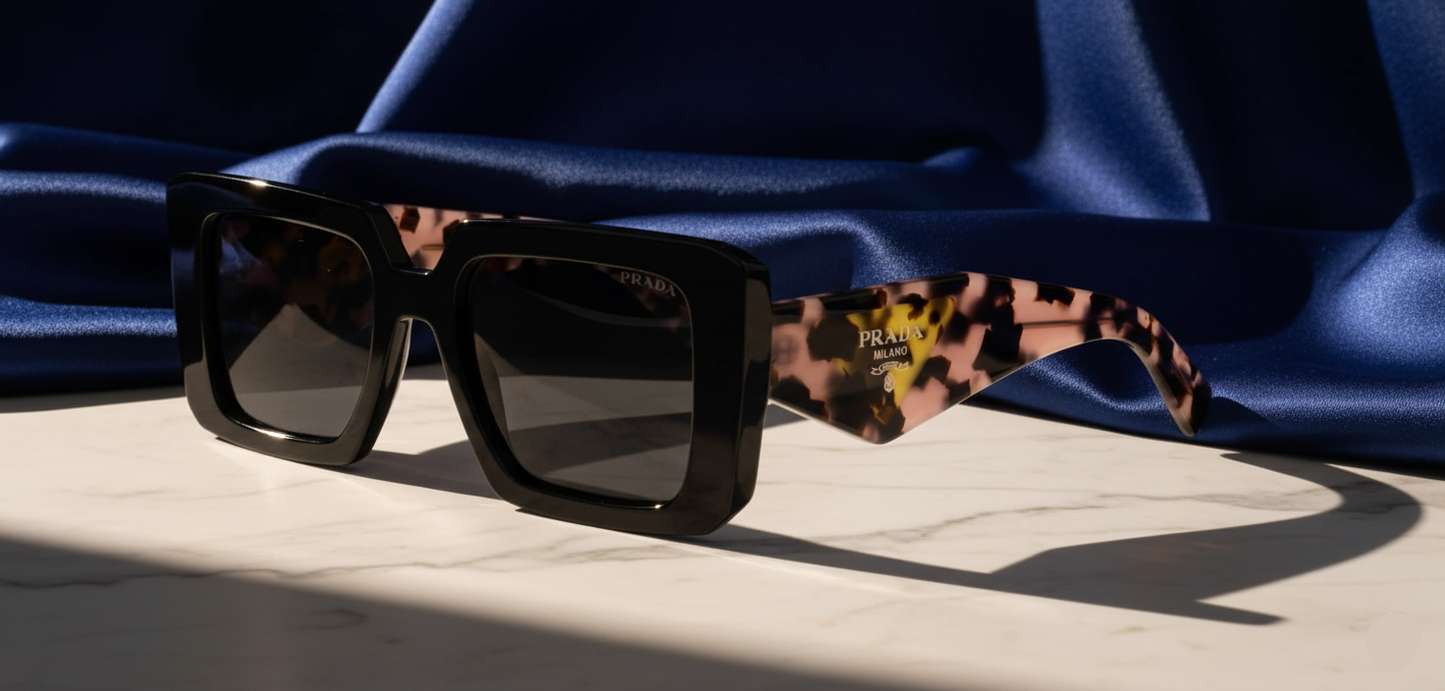 Prada SPR23Y – Square Black Acetate Sunglasses