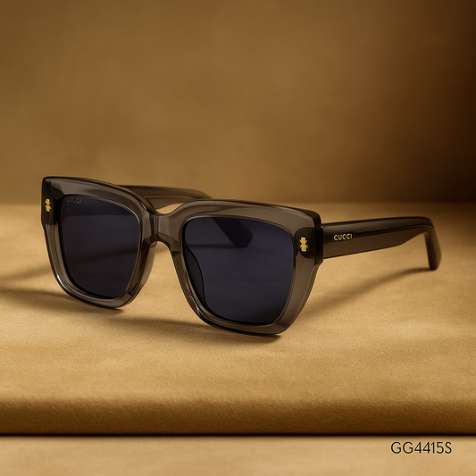 Sunglasses with a Gucci logo on a beige background