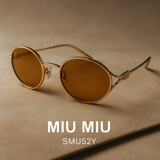 Miu Miu SMU52Y – Oval Gold Metal Sunglasses with Pale Gold Lenses